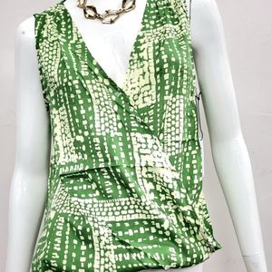Velvet by Graham & Spencer Green and Cream Printed Sleeveless Wrap Tank
